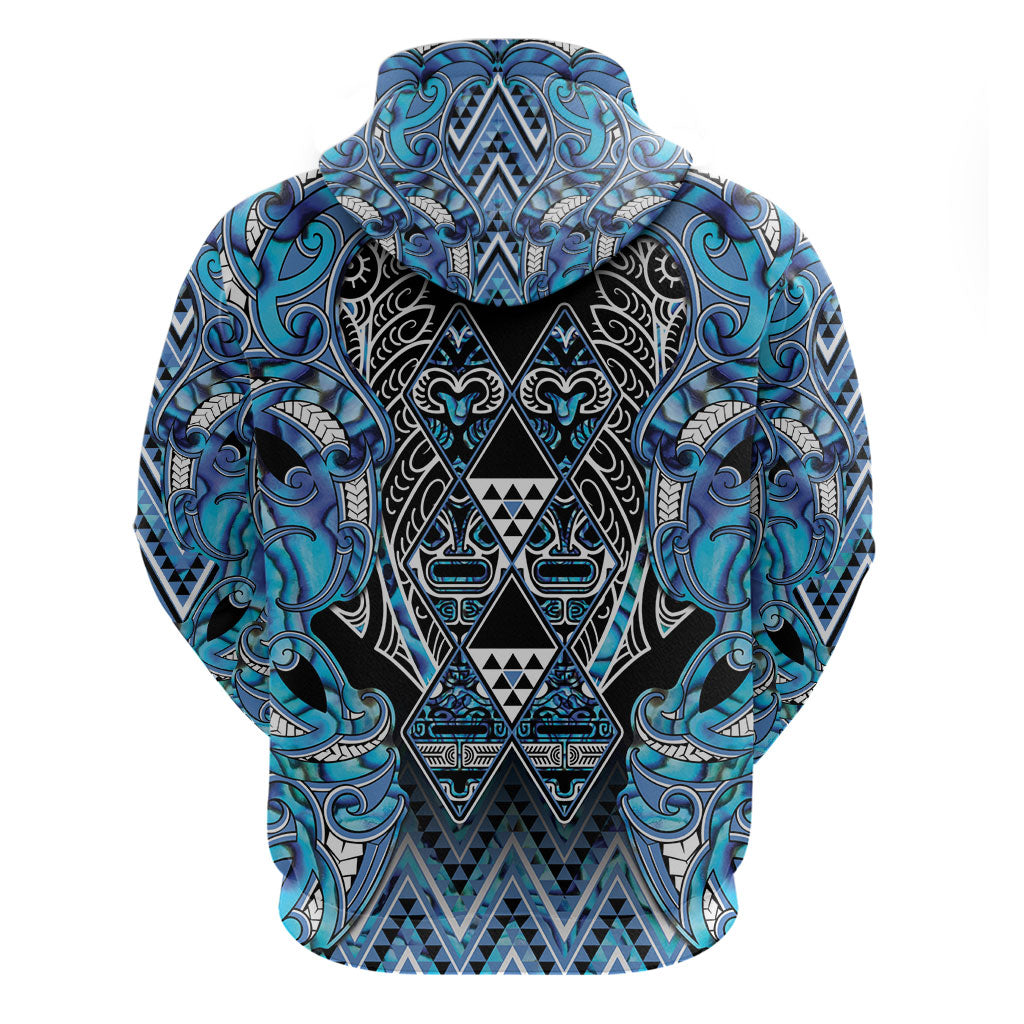 Aotearoa Ngati Porou Hoodie Maori Light Blue Tribal Paua Shell Pattern DT05 - Polynesian Pride