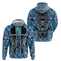 Aotearoa Ngati Porou Hoodie Maori Light Blue Tribal Paua Shell Pattern DT05 - Polynesian Pride