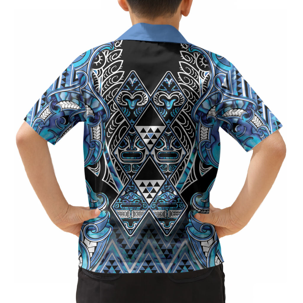 Aotearoa Ngati Porou Kid Hawaiian Shirt Maori Light Blue Tribal Paua Shell Pattern DT05 - Polynesian Pride