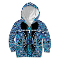 Aotearoa Ngati Porou Kid Hoodie Maori Light Blue Tribal Paua Shell Pattern DT05 Zip Hoodie Blue - Polynesian Pride