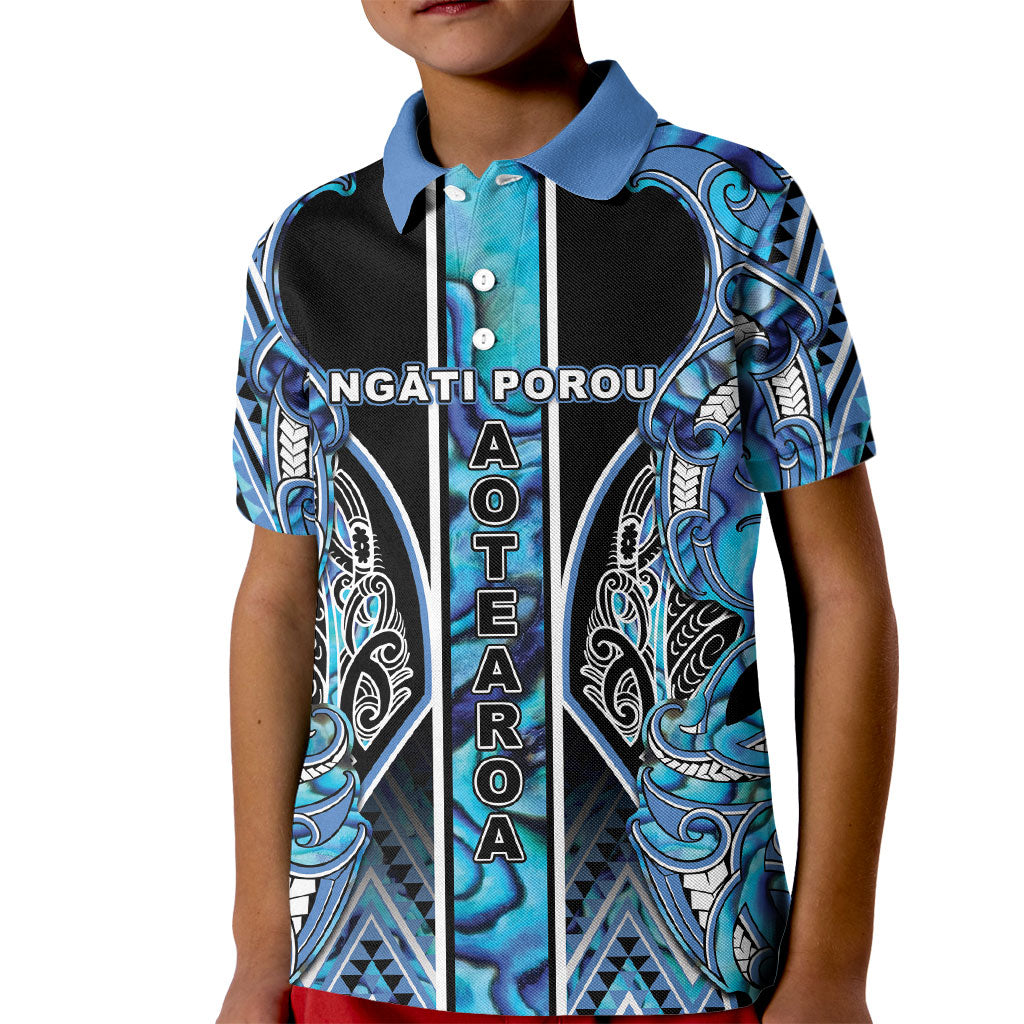 Aotearoa Ngati Porou Kid Polo Shirt Maori Light Blue Tribal Paua Shell Pattern DT05 Kid Blue - Polynesian Pride
