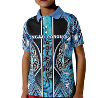 Aotearoa Ngati Porou Kid Polo Shirt Maori Light Blue Tribal Paua Shell Pattern DT05 Kid Blue - Polynesian Pride