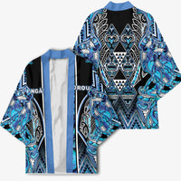 Aotearoa Ngati Porou Kimono Maori Light Blue Tribal Paua Shell Pattern DT05 - Polynesian Pride