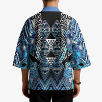 Aotearoa Ngati Porou Kimono Maori Light Blue Tribal Paua Shell Pattern DT05 - Polynesian Pride