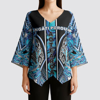 Aotearoa Ngati Porou Kimono Sleeve Blouse Maori Light Blue Tribal Paua Shell Pattern DT05 - Polynesian Pride