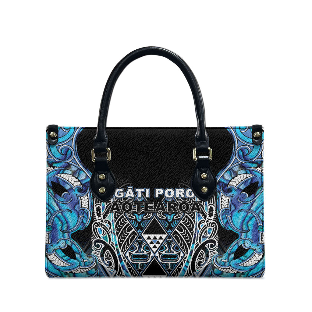 Aotearoa Ngati Porou Leather Bag Maori Light Blue Tribal Paua Shell Pattern DT05 - Polynesian Pride