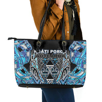 Aotearoa Ngati Porou Leather Tote Bag Maori Light Blue Tribal Paua Shell Pattern DT05 - Polynesian Pride
