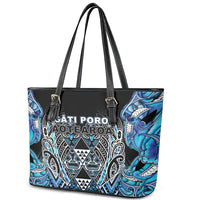 Aotearoa Ngati Porou Leather Tote Bag Maori Light Blue Tribal Paua Shell Pattern DT05 - Polynesian Pride