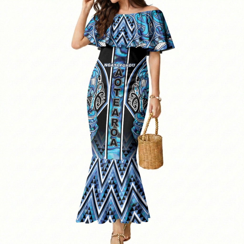 Aotearoa Ngati Porou Mermaid Dress Maori Light Blue Tribal Paua Shell Pattern DT05 Women Blue - Polynesian Pride