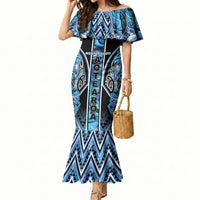 Aotearoa Ngati Porou Mermaid Dress Maori Light Blue Tribal Paua Shell Pattern DT05 Women Blue - Polynesian Pride