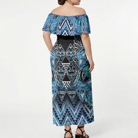 Aotearoa Ngati Porou Off Shoulder Maxi Dress Maori Light Blue Tribal Paua Shell Pattern DT05 - Polynesian Pride