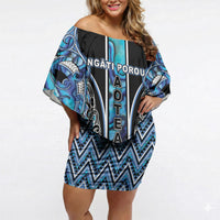 Aotearoa Ngati Porou Off Shoulder Short Dress Maori Light Blue Tribal Paua Shell Pattern DT05 Women Blue - Polynesian Pride