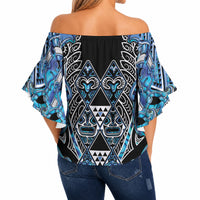 Aotearoa Ngati Porou Off Shoulder Wrap Waist Top Maori Light Blue Tribal Paua Shell Pattern DT05 - Polynesian Pride