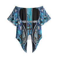 Aotearoa Ngati Porou Off Shoulder Wrap Waist Top Maori Light Blue Tribal Paua Shell Pattern DT05 - Polynesian Pride