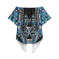 Aotearoa Ngati Porou Off Shoulder Wrap Waist Top Maori Light Blue Tribal Paua Shell Pattern DT05 - Polynesian Pride