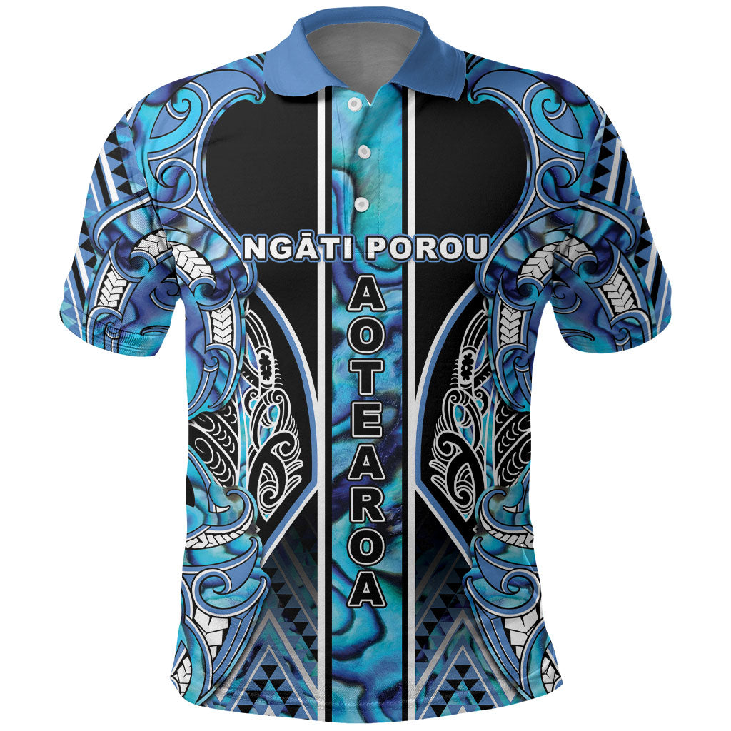 Aotearoa Ngati Porou Polo Shirt Maori Light Blue Tribal Paua Shell Pattern DT05 Blue - Polynesian Pride
