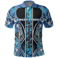 Aotearoa Ngati Porou Polo Shirt Maori Light Blue Tribal Paua Shell Pattern DT05 Blue - Polynesian Pride