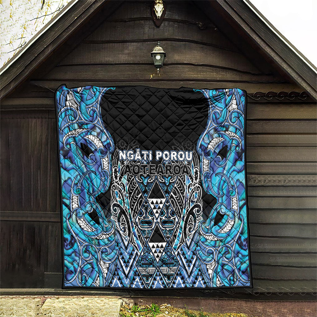 Aotearoa Ngati Porou Quilt Maori Light Blue Tribal Paua Shell Pattern DT05 - Polynesian Pride