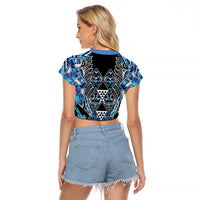 Aotearoa Ngati Porou Raglan Cropped T Shirt Maori Light Blue Tribal Paua Shell Pattern DT05 - Polynesian Pride