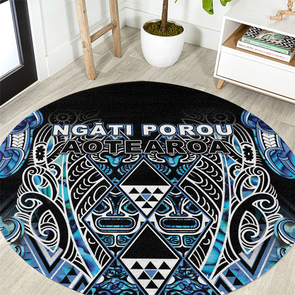 Aotearoa Ngati Porou Round Carpet Maori Light Blue Tribal Paua Shell Pattern DT05 Blue - Polynesian Pride