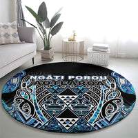 Aotearoa Ngati Porou Round Carpet Maori Light Blue Tribal Paua Shell Pattern DT05 - Polynesian Pride
