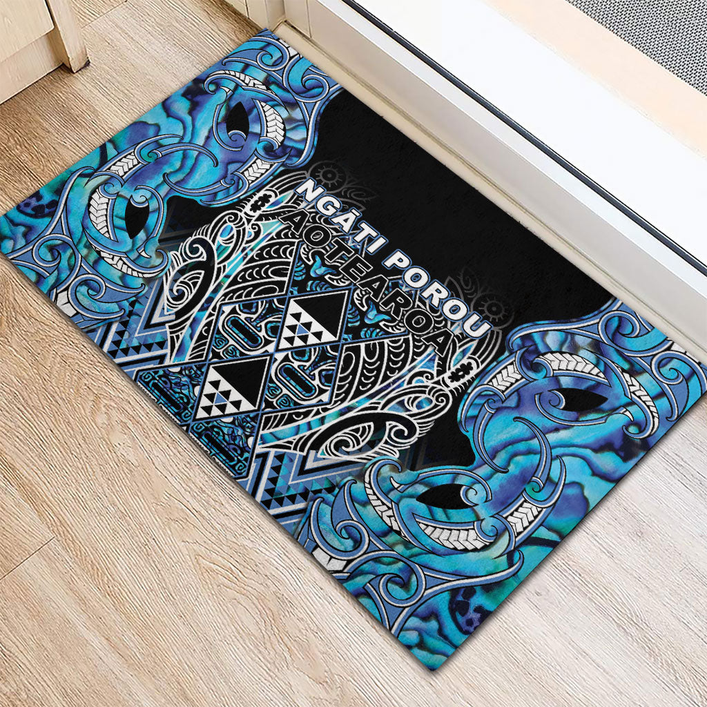 Aotearoa Ngati Porou Rubber Doormat Maori Light Blue Tribal Paua Shell Pattern DT05 - Polynesian Pride