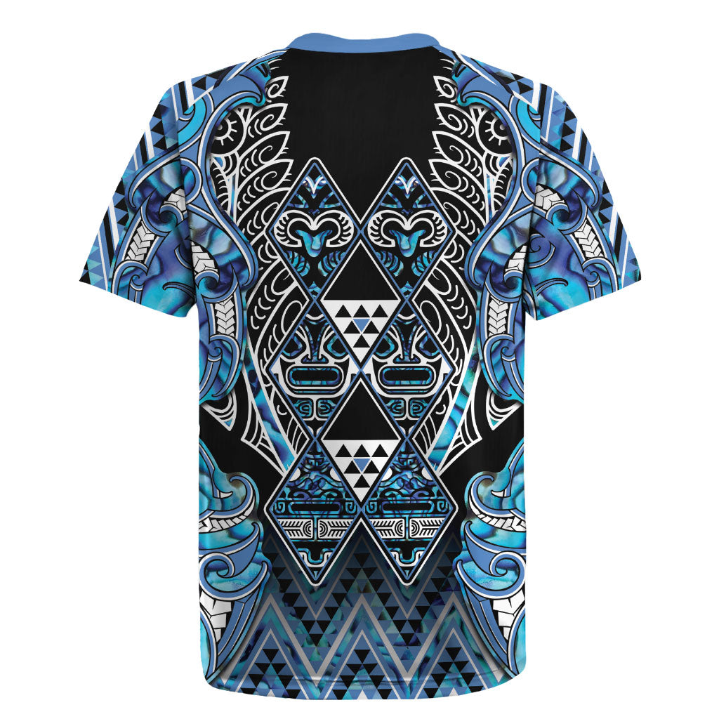 Aotearoa Ngati Porou Rugby Jersey Maori Light Blue Tribal Paua Shell Pattern DT05 - Polynesian Pride