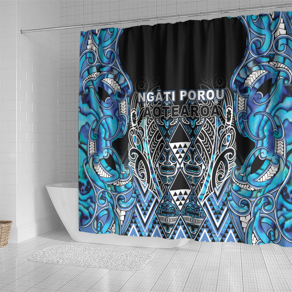 Aotearoa Ngati Porou Shower Curtain Maori Light Blue Tribal Paua Shell Pattern DT05 - Polynesian Pride