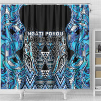 Aotearoa Ngati Porou Shower Curtain Maori Light Blue Tribal Paua Shell Pattern DT05 - Polynesian Pride