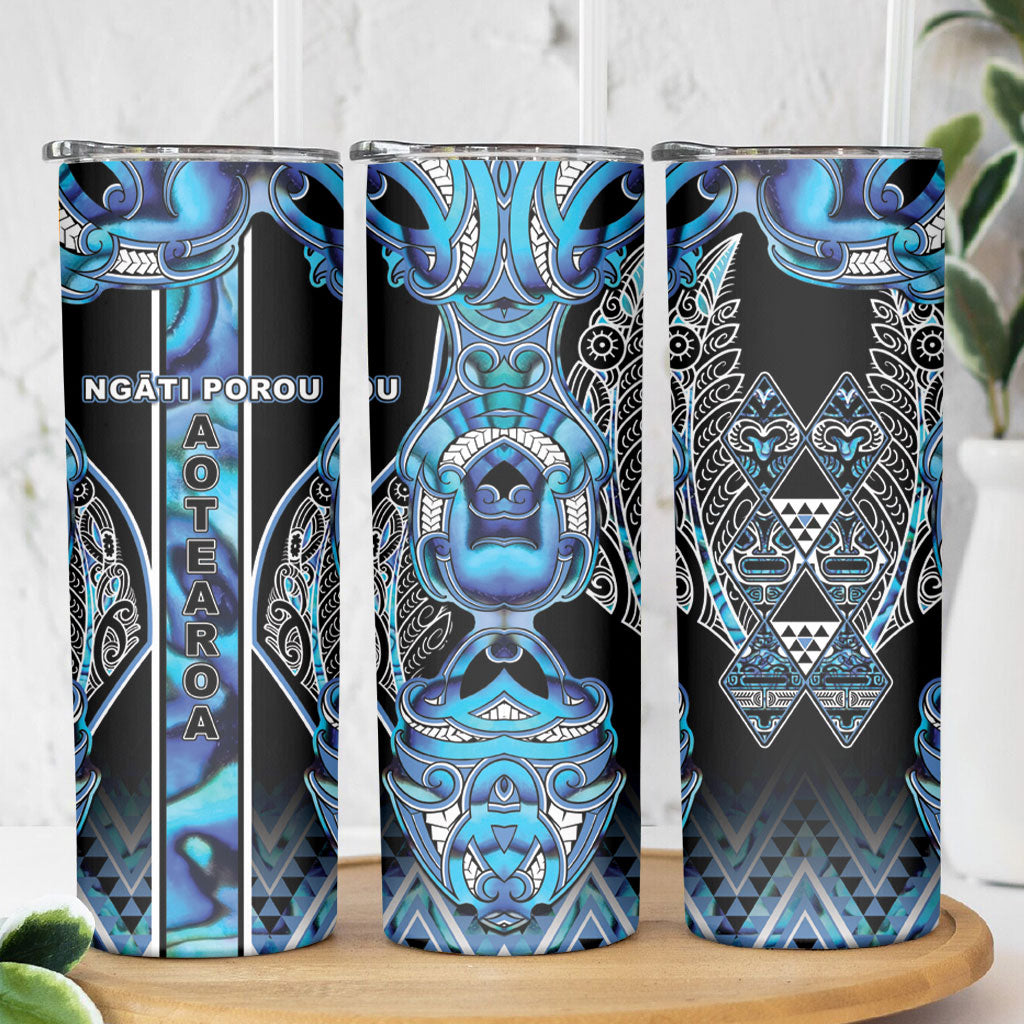 Aotearoa Ngati Porou Skinny Tumbler Maori Light Blue Tribal Paua Shell Pattern DT05 - Polynesian Pride