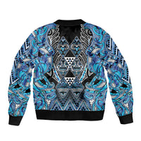 Aotearoa Ngati Porou Sleeve Zip Bomber Jacket Maori Light Blue Tribal Paua Shell Pattern DT05 - Polynesian Pride