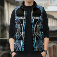 Aotearoa Ngati Porou Sleeveless Puffer Jacket Maori Light Blue Tribal Paua Shell Pattern DT05 - Polynesian Pride