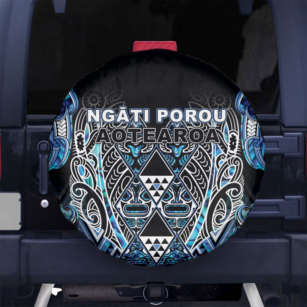Aotearoa Ngati Porou Spare Tire Cover Maori Light Blue Tribal Paua Shell Pattern DT05 No hole Blue - Polynesian Pride