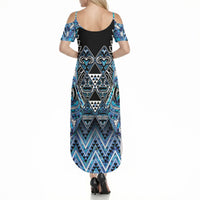 Aotearoa Ngati Porou Summer Maxi Dress Maori Light Blue Tribal Paua Shell Pattern DT05 - Polynesian Pride