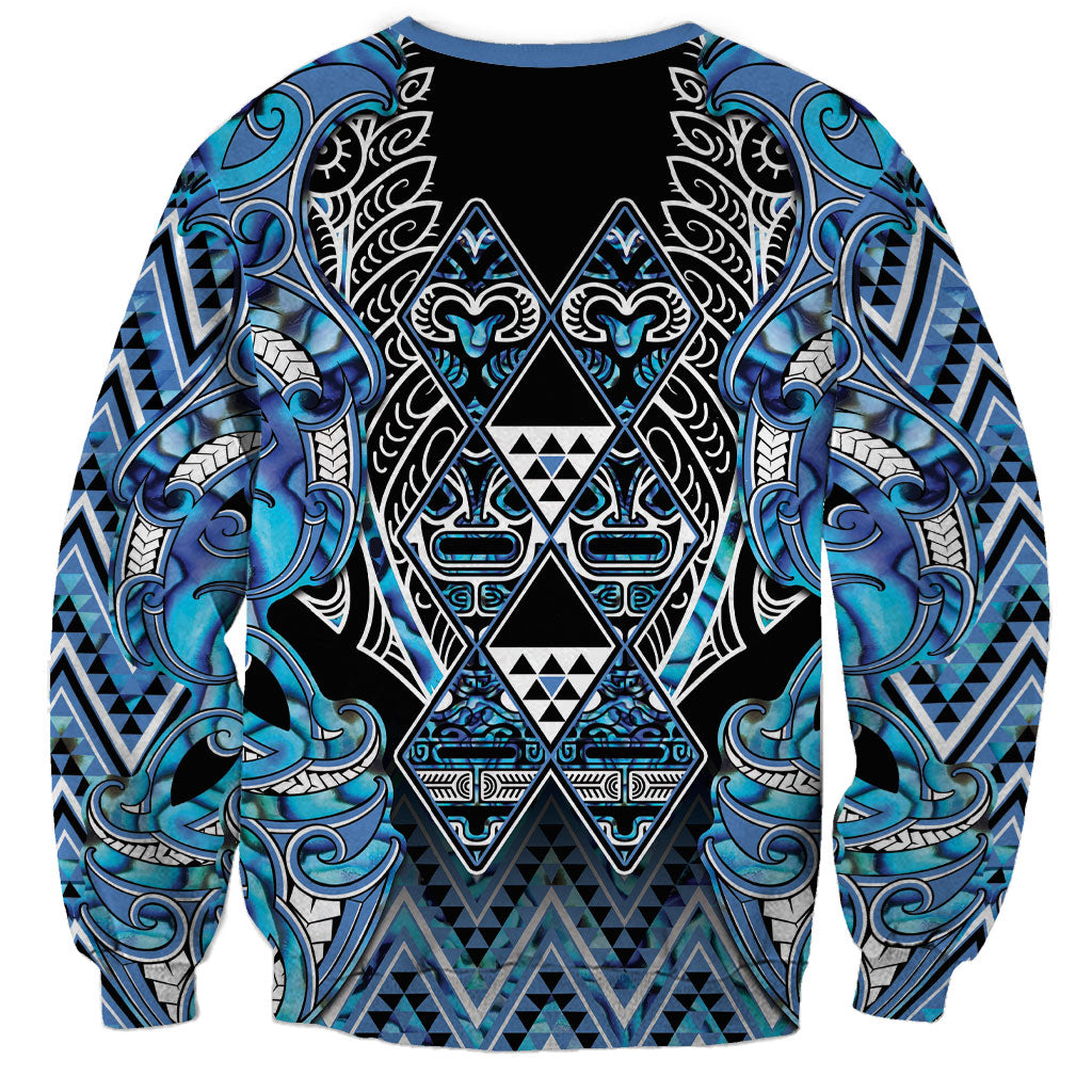 Aotearoa Ngati Porou Sweatshirt Maori Light Blue Tribal Paua Shell Pattern DT05 - Polynesian Pride