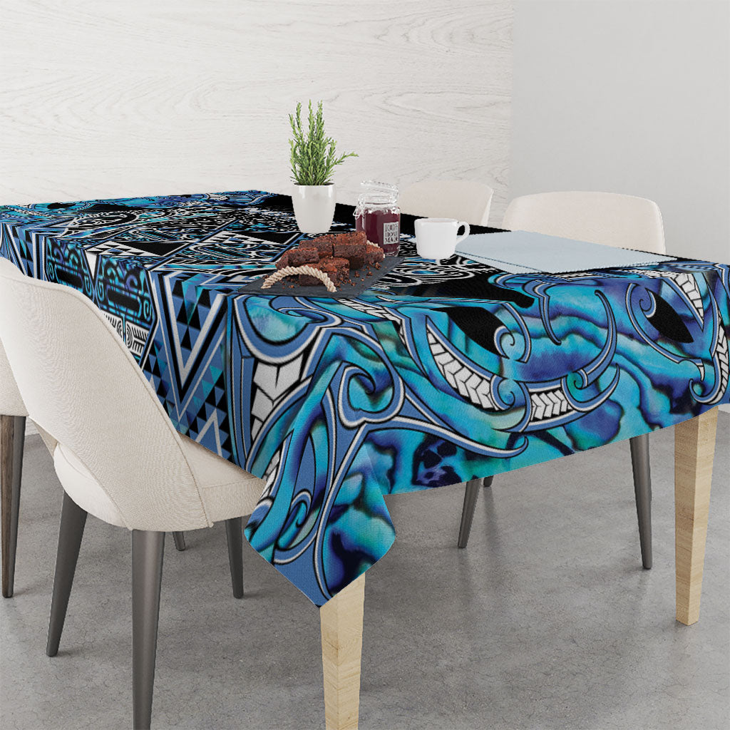 Aotearoa Ngati Porou Tablecloth Maori Light Blue Tribal Paua Shell Pattern DT05 - Polynesian Pride