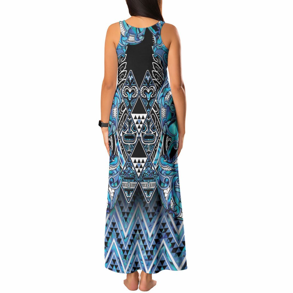 Aotearoa Ngati Porou Tank Maxi Dress Maori Light Blue Tribal Paua Shell Pattern DT05 - Polynesian Pride