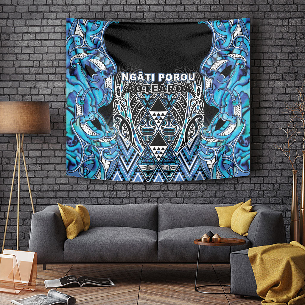 Aotearoa Ngati Porou Tapestry Maori Light Blue Tribal Paua Shell Pattern DT05 Blue - Polynesian Pride