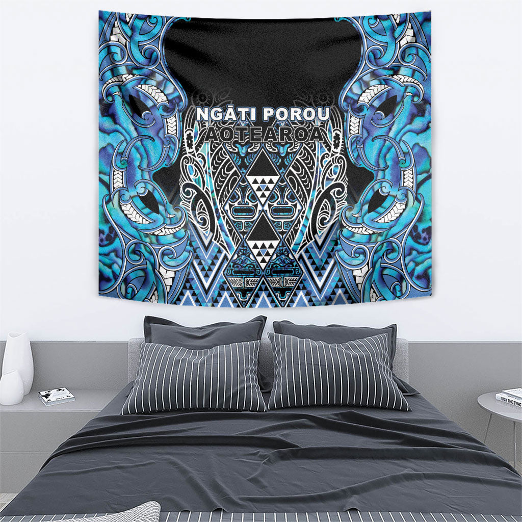 Aotearoa Ngati Porou Tapestry Maori Light Blue Tribal Paua Shell Pattern DT05 - Polynesian Pride