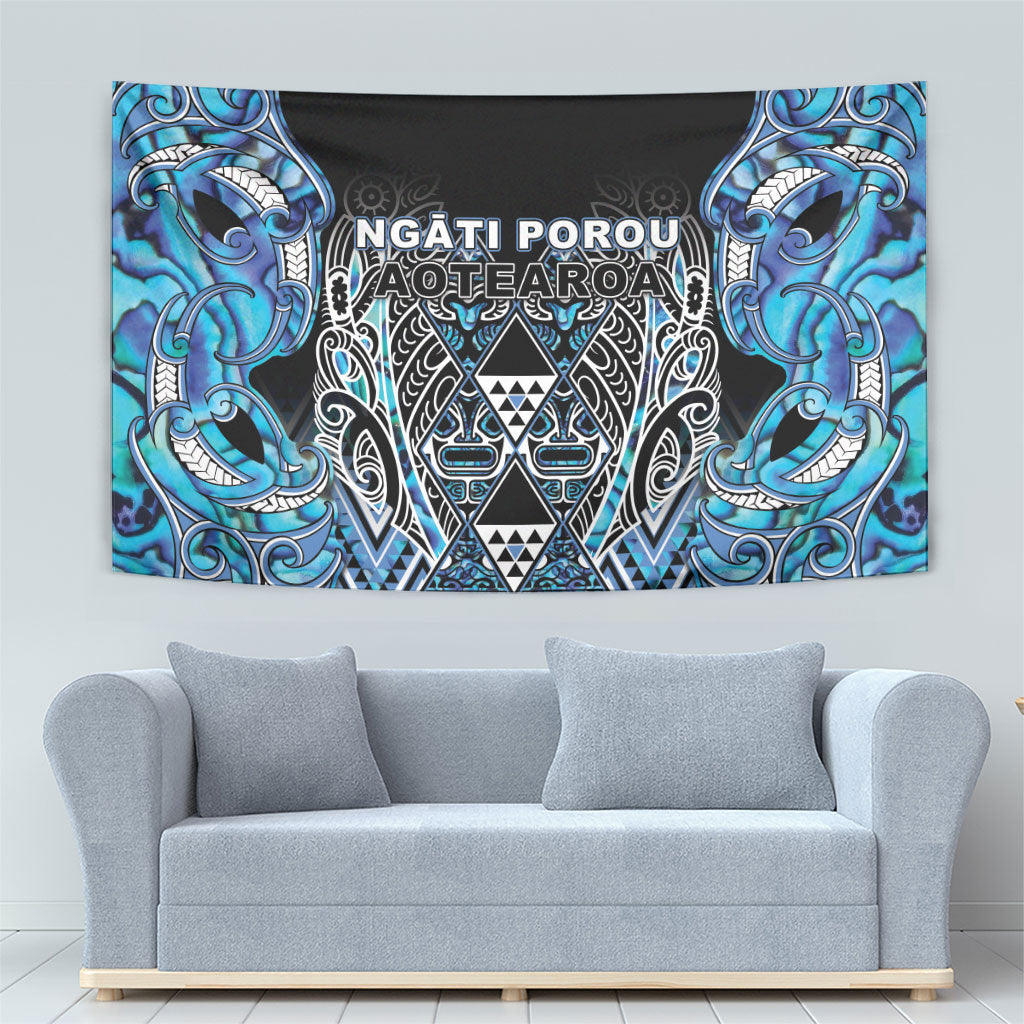 Aotearoa Ngati Porou Tapestry Maori Light Blue Tribal Paua Shell Pattern DT05 - Polynesian Pride