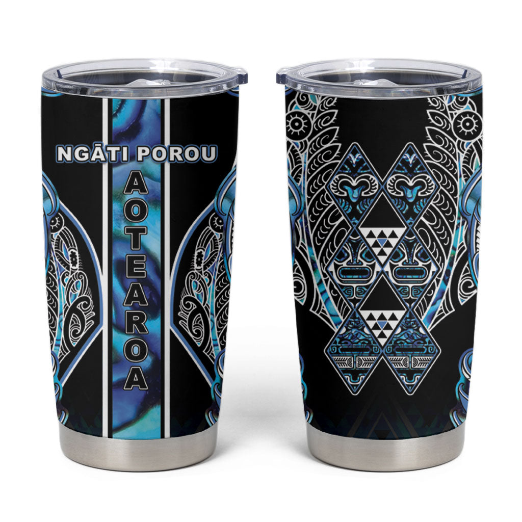 Aotearoa Ngati Porou Tumbler Cup Maori Light Blue Tribal Paua Shell Pattern DT05 Blue - Polynesian Pride