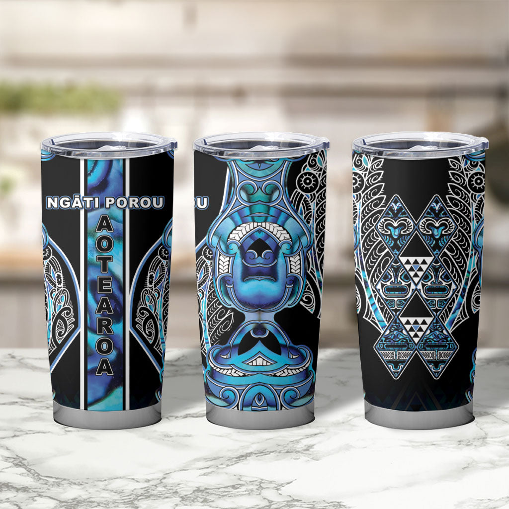 Aotearoa Ngati Porou Tumbler Cup Maori Light Blue Tribal Paua Shell Pattern DT05 - Polynesian Pride