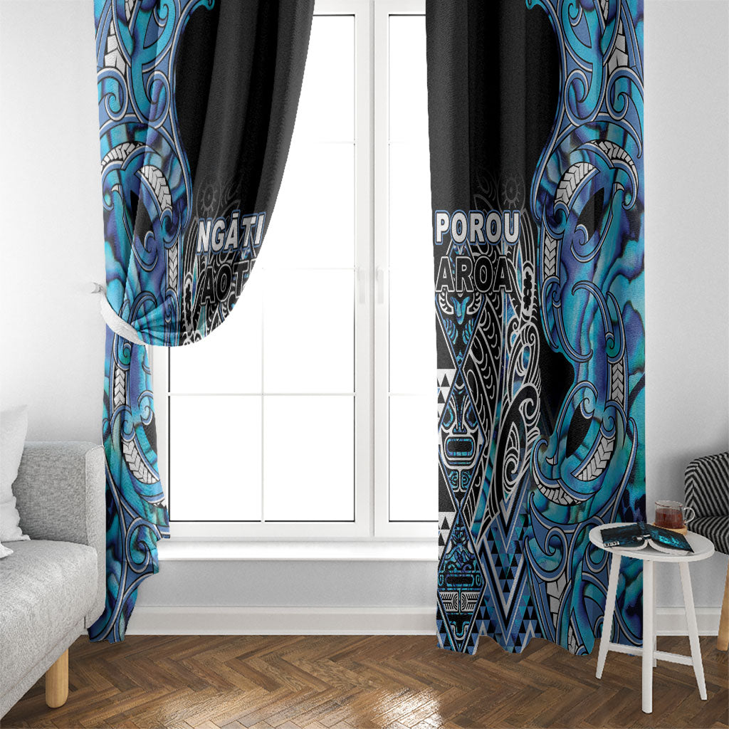 Aotearoa Ngati Porou Window Curtain Maori Light Blue Tribal Paua Shell Pattern DT05 - Polynesian Pride