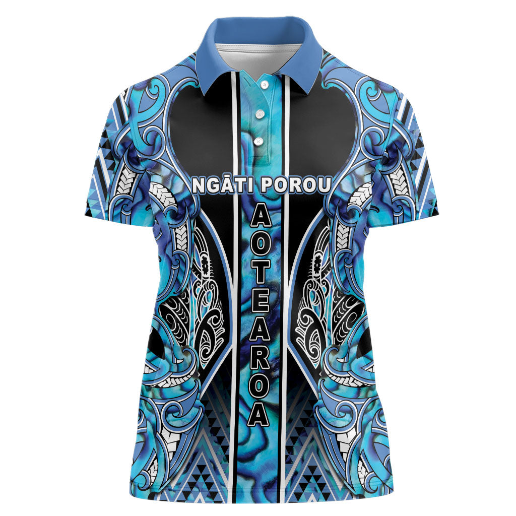 Aotearoa Ngati Porou Women Polo Shirt Maori Light Blue Tribal Paua Shell Pattern DT05 Female Blue - Polynesian Pride