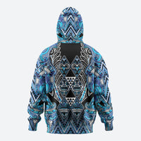 Aotearoa Ngati Porou Zip Hoodie Maori Light Blue Tribal Paua Shell Pattern DT05 - Polynesian Pride