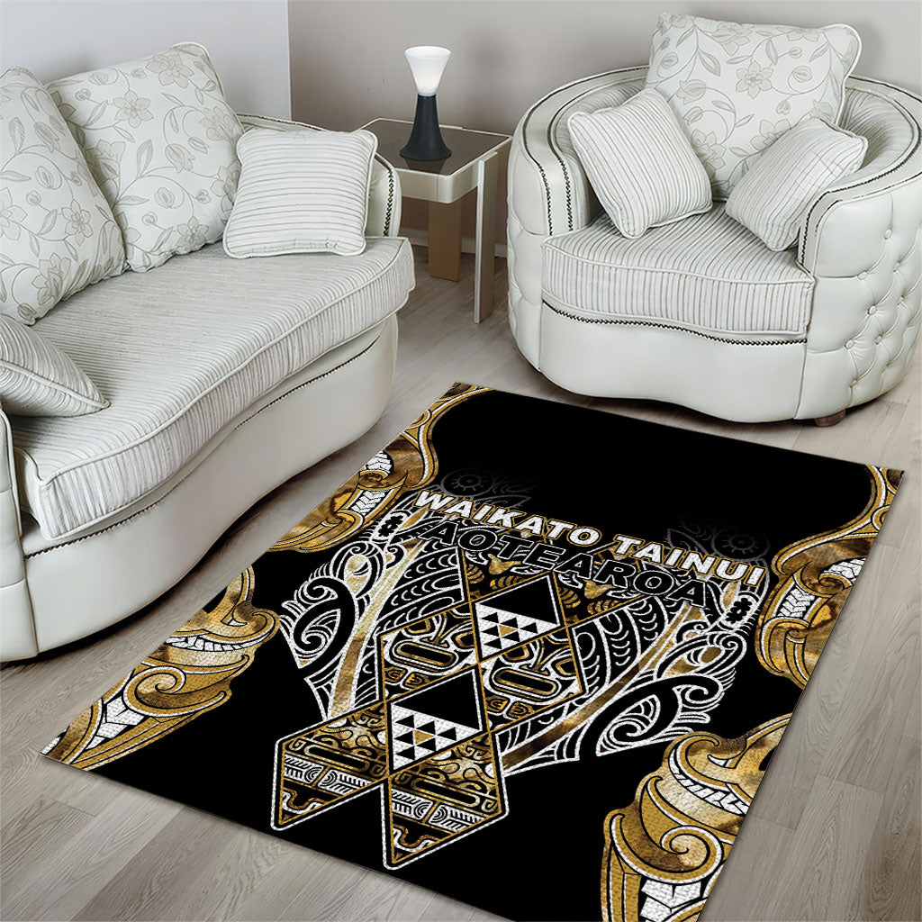 Aotearoa Waikato Tainui Area Rug Maori Light Gold Tribal Paua Shell Pattern DT05 - Polynesian Pride