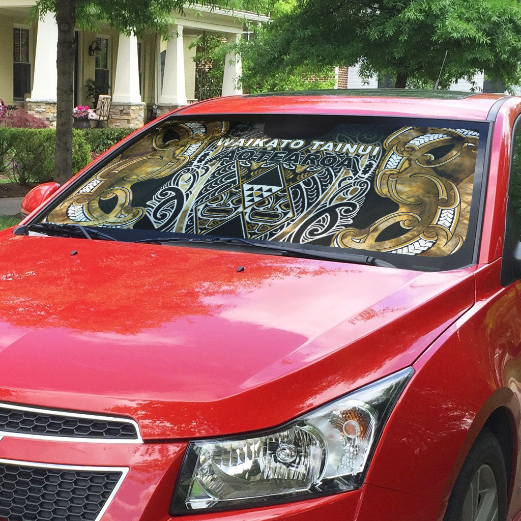 Aotearoa Waikato Tainui Auto Sun Shade Maori Light Gold Tribal Paua Shell Pattern DT05 - Polynesian Pride