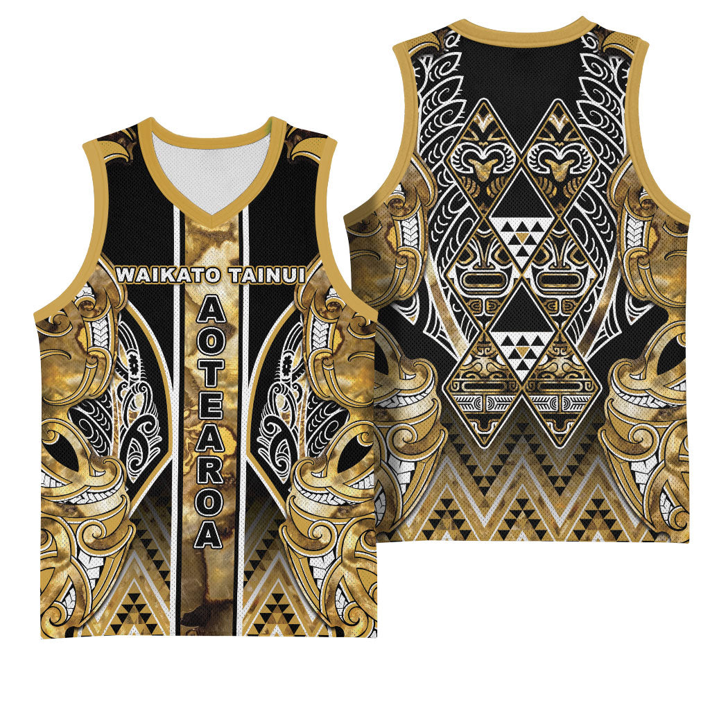 Aotearoa Waikato Tainui Basketball Jersey Maori Light Gold Tribal Paua Shell Pattern DT05 - Polynesian Pride