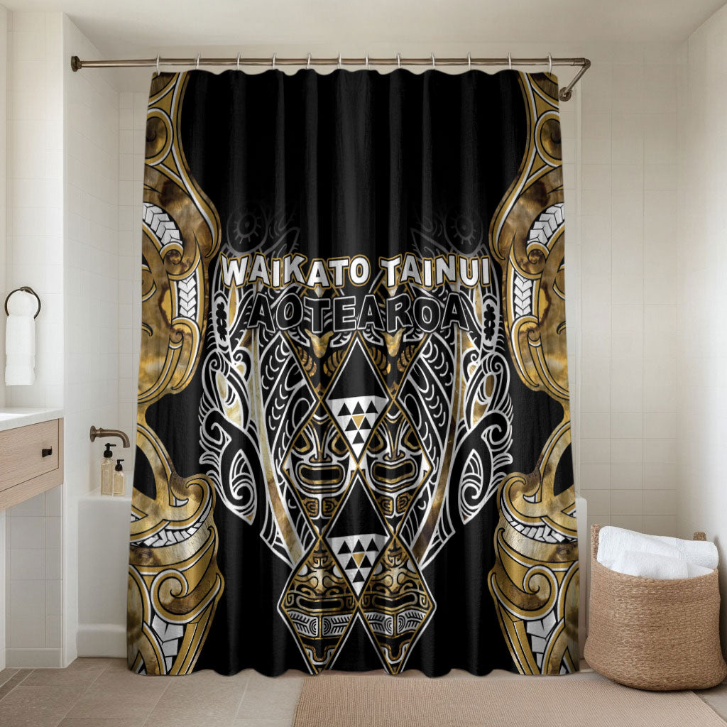 Aotearoa Waikato Tainui Bathroom Set Maori Light Gold Tribal Paua Shell Pattern DT05 Shower Curtain Only Yellow - Polynesian Pride