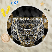 Aotearoa Waikato Tainui Beach Blanket Maori Light Gold Tribal Paua Shell Pattern DT05 One Size 150cm Yellow - Polynesian Pride